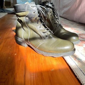Wolky side zip all weather dark olive green leather boot